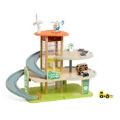【德國 classic world 客來喜經典木玩】綠能立體升降停車塔/軌道停車塔(附直升機、小汽車)