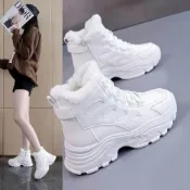 (店+)雪靴女款中筒防滑防水雪地靴加絨保暖馬丁靴大尺碼戶外短靴子防寒厚底登山鞋休閒運動媽媽健走鞋韓國寬楦增高女靴防潑水止滑雪地鞋