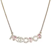 CHANEL I LOVE COCO雙C LOGO愛心設計粉水鑽鑲嵌項鍊(淡金x粉)