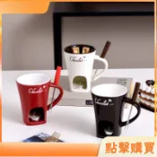 巧克力鍋物杯150毫升陶瓷個人用奶油起司鍋附叉與蠟燭,便攜式杯適用於露營