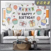 【生日佈置】生日快樂背景布兒童寶寶周歲生日布置場景裝飾牆布可愛氛圍感掛布 收延佈置 生日背景牆 生日佈置 派對 週歲
