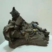 [ 廣緣-佛像 ] 石灣陶   精品  濟公坐像  **可議價**