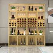 源創優品 【最低價 公司貨】落地酒柜家用紅酒架展示柜葡萄酒置物架酒吧收納帶燈靠墻高腳杯架