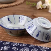 【臺灣出貨】復古陶瓷葵鬥碗復古斗笠拉麪碗湯碗竹花商用大面碗青花瓷懷舊瓷碗