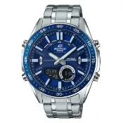【CASIO 卡西歐】EDIFICE EFV-C100D-2A 雙顯男錶 不鏽鋼錶帶 藍色錶面 防水100米(EFV-C100D-2A)