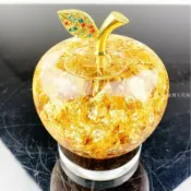 【🔥臺灣出貨】金箔招財擺件 小號金箔水晶蘋果擺件 金箔水晶擺件 招財擺飾 財位擺件 聚寶盆水晶 擺飾