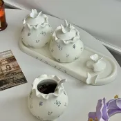 東升精品館 法式輕奢奶油碎花陶瓷罐家用耐高溫豬油罐廚房油潑辣子罐辣椒油罐