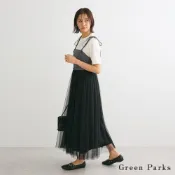 Green Parks 異素材薄紗裙擺拼接綁帶洋裝(6P43L0H0600)