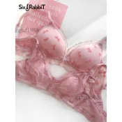 ❤️可開發票❤️六隻兔子小怪瘦法式三角杯內衣女性感蕾絲大胸顯小薄款文胸套裝