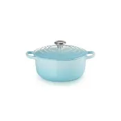 【Le Creuset】盒損福利品_典藏琺瑯鑄鐵鍋圓鍋20cm(水漾藍-鋼頭-內鍋白)
