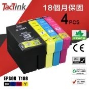 【TacTink】EPSON 188 T188 相容 墨水匣組合包副廠1黑3彩 適用WF-7111/WF-7211