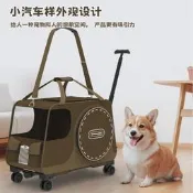 【現貨速發】跨境輕便可折疊外出寵物推車中大型犬寵物車狗狗貓咪小型手推車