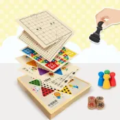 (店+)【捕夢網】五合一棋盤桌遊 跳棋 象棋 五子棋 軍棋 飛行棋 親子桌遊