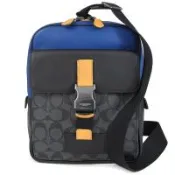 COACH 防潑水LOGO皮革滾邊滑釦單肩胸包(男款/黃藍黑三色)