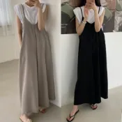 (店+)【baibeauty 白鳥麗子】休閒素面口袋細肩吊帶長寬褲連身褲