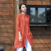 【台灣出貨】熟齡女裝 棉麻刺繡襯衫外套 寬鬆中長版 防曬棉麻上衣 新中式國風 優雅休閒穿搭