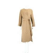 Max Mara ABETONE 美麗諾羊毛開衩長袍式駝色綁帶大衣 外套