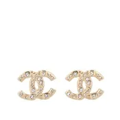 【CHANEL 香奈兒】CC Logo 大小水鑽鑲飾針式耳環(金色)