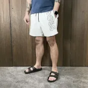 美國百分百【全新真品】BOSS 海灘褲 綁繩 休閒 專櫃精品 衝浪褲 男款 logo 短褲 白色 DE56