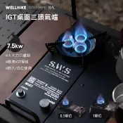 (店+)IGT 0.5單位全黑化三頭氣爐瓦斯爐單口爐7.5kw 嵌入/自立兩用
