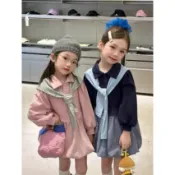 現貨 EF51004017357 女童粉/藍拼接洋裝 連身裙 韓版公主裝 春秋長袖  長袖小洋裝 修身大裙擺連衣裙