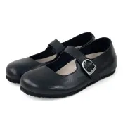 【BIRKENSTOCK 勃肯】Santa Clarita真皮單扣一字帶瑪莉珍小皮鞋 黑色 勃肯一般寬休閒淺口娃娃鞋1030191