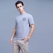 【JEEP】男裝 吉普車輪胎印花純棉短袖T恤(灰色)