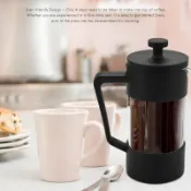French Press 咖啡和茶壺 12 盎司,加厚硼矽酸鹽玻璃咖啡機防銹和洗碗機安全,黑色 hzssmkjyxgs