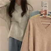 (店+)【Uicy】台灣發貨法式復古寬版百搭針織衫  長袖上衣 長袖t恤 衣服 女裝 上衣【W222】