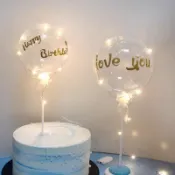 💖5吋 透明氣球 生日波波球(生日快樂英文/LOVE YOU) 亮片氣球 蛋糕裝飾 貼紙 蛋糕擺飾 生日蛋糕 生日派對