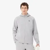 【LACOSTE】男裝-經典簡約彈性連帽外套(灰色)