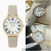 【ANNE KLEIN】手錶型號AN00613貝母錶面金色34mm錶殼淺灰色真皮皮革錶帶款