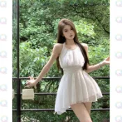 【小喬精選】夜店洋裝 性感低胸 收腰係帶掛脖吊帶連衣裙 辣妹白色小禮服短裙露背a字裙子修身顯瘦聚會生日派對 尾牙