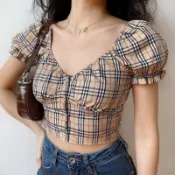 Croptop Korean Top Women Puff Sleeve Crop Tops French Design