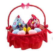 【有聲】蕾絲籃布雞(紅) / 帶路雞 提籃帶路雞 多子多孫 結婚 歸寧 入厝 J9030【B＆B幸福雜貨】