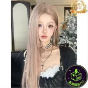 假髮女 長直假髮 豆沙粉直 小額蕾絲時尚質假髮 假髮