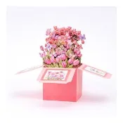 【Paper Play】萬用卡片-3D立體粉色鬱金香花盒造型紙雕卡片 祝福卡 教師節卡片 母親節卡片