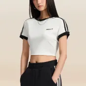  ADIDAS 愛迪達 女短袖 黑 三線 棉 小logo 春夏 運動 透氣 圓領 短版 短T