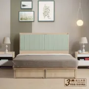 【日本直人木業】綠建材彩妝板楓木色平面軟墊附USB插座5尺雙人大四抽床組 (四色可選)