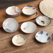 【🎯 在臺出貨 🔥】釉下彩陶瓷調味碟小吃小菜圓形碟醋醬油日式碟子復古手繪家用餐廳 醬料碟 蘸料碟 醬油碟 日式碗盤