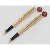 【早期】法國製 PARKER派克 75型23K金孔雀花 (條紋) 14K F尖鋼筆