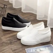 👟皮麵小白鞋女厚底內增高套腳一腳蹬休閒鞋防水耐臟不磨腳無鞋帶 軟底好走不累腳 韓系百搭女鞋 出門必備鞋 百搭又顯瘦