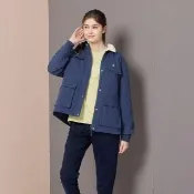 【JEEP】女裝 搖粒絨毛立領鋪棉軍裝外套(藍色)