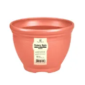 (店+)【Gardeners】仿陶土風格圓型花盆15cm附底盤1入田園風/灰白色/磚紅色/翡翠綠