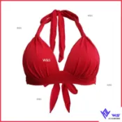 W&S 性感泳衣女紅色大罩杯比基尼大胸暴露EF杯大碼無鋼圈bikini單上衣