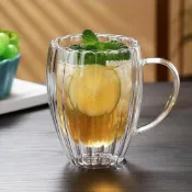 蛋型線條雙層玻璃杯350ml
