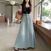 KissDiamond 復古水洗毛邊顯瘦牛仔魚尾裙(復古/毛邊/魚尾裙/KDSY-817)