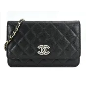 CHANEL 經典水鑽穿鍊LOGO荔枝牛皮金釦WOC手拿/斜背包 (黑色)｜100%原廠真品｜JS Maxx官方旗艦館