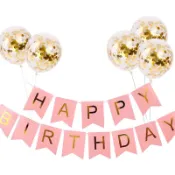 happy birthday 生日快樂字母魚尾拉旗橫幅 金色銀色亮片乳膠氣球