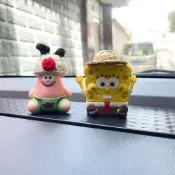 臺灣/🌸手辦 擺件 二次元 造景新款海綿寶寶汽車派大星擺件車載裝飾品車內可愛卡通中控臺裝飾女
